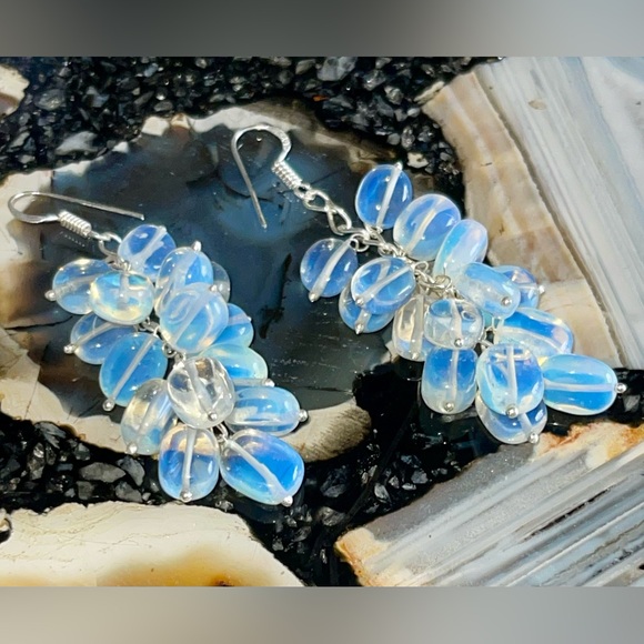 Milky Iridescent Opalite Earrings 2 1/2” - Picture 13 of 17